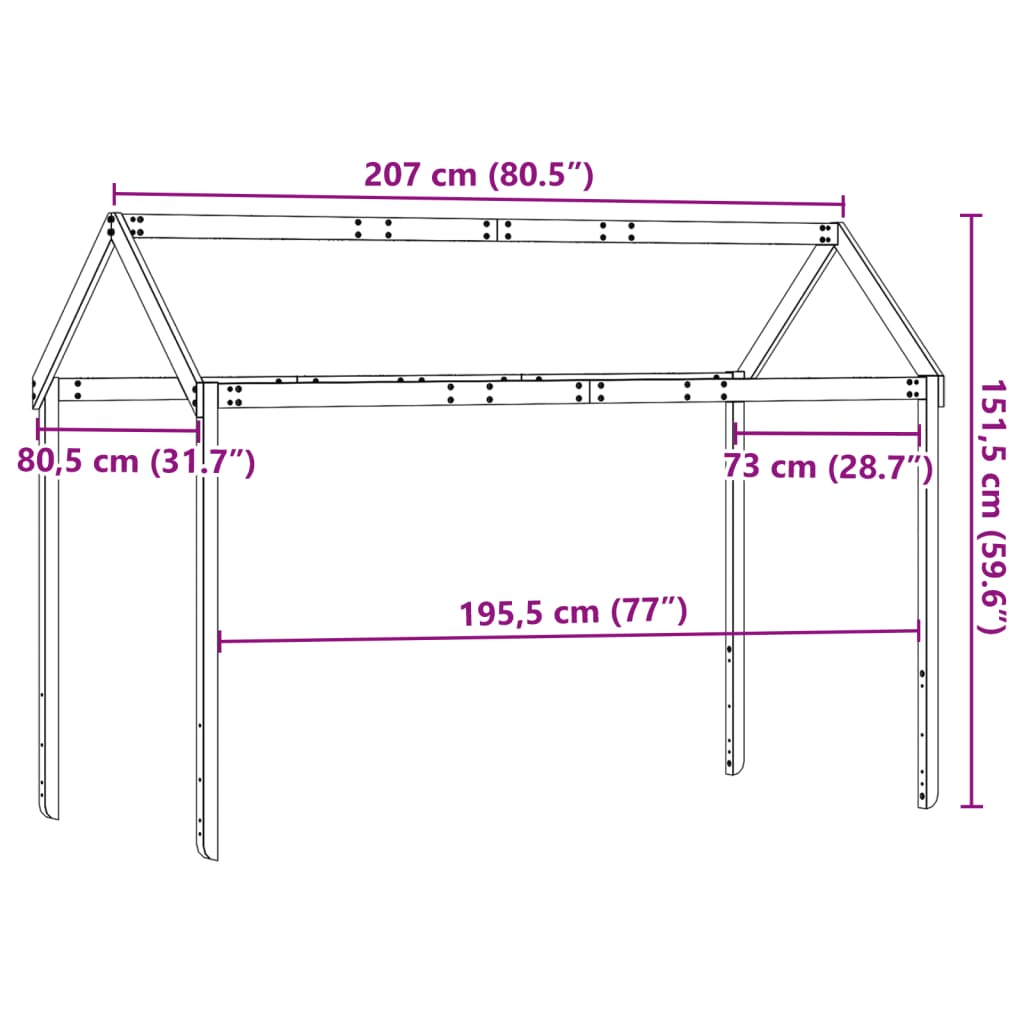 vidaXL Krov za dječji krevet bijeli 207x80,5x151,5 cm masivna borovina