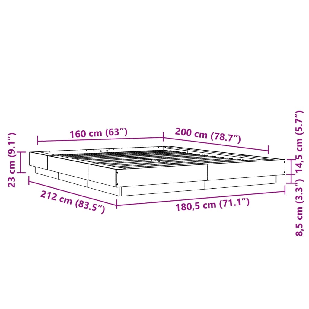 vidaXL Okvir kreveta boja hrasta 160 x 200 cm od konstruiranog drva