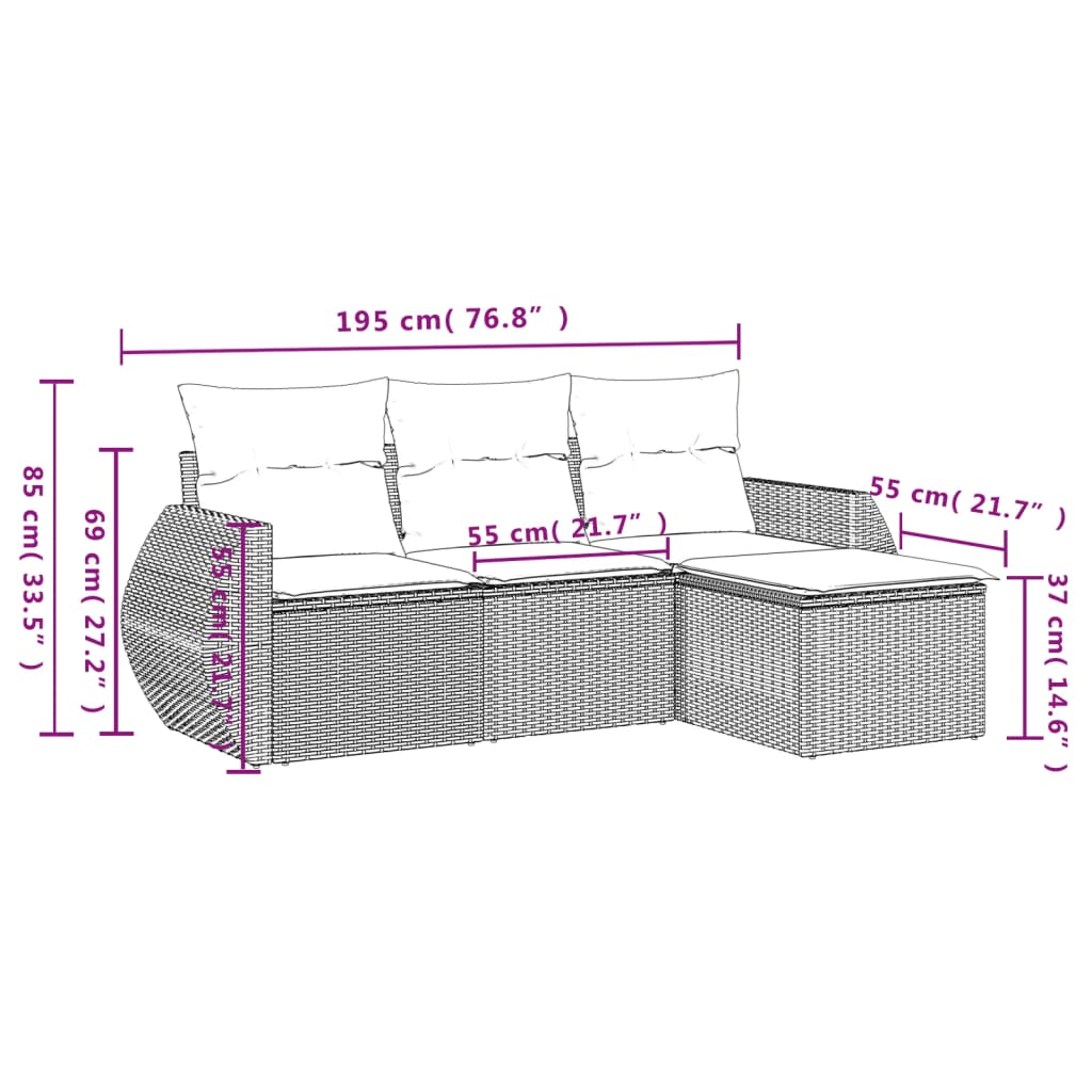 vidaXL 4-dijelni set vrtnih sofa od poliratana s jastucima crni