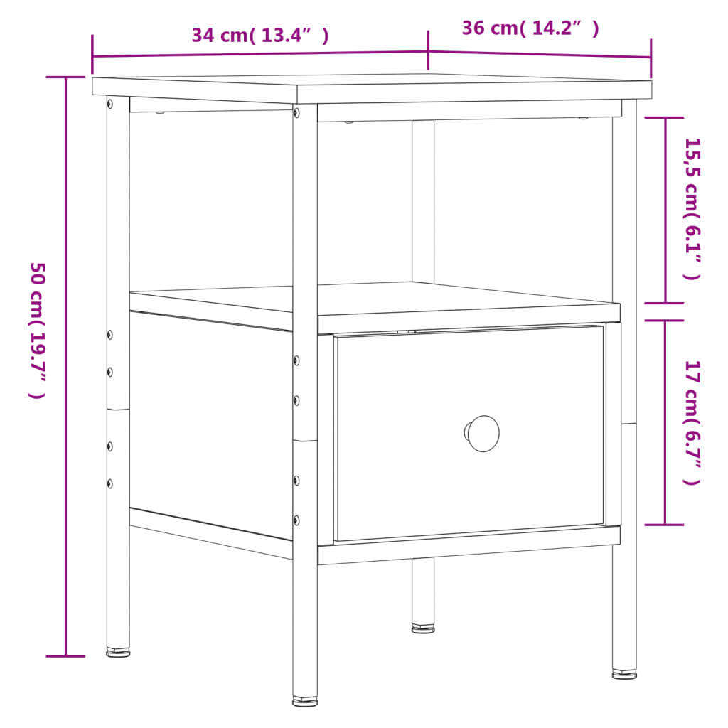 vidaXL Noćni ormarići 2 kom boja hrasta 34x36x50 cm konstruirano drvo