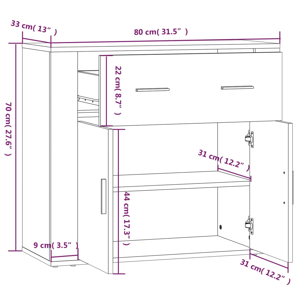 vidaXL Komoda boja hrasta sonome 80 x 33 x 70 cm od konstruiranog drva