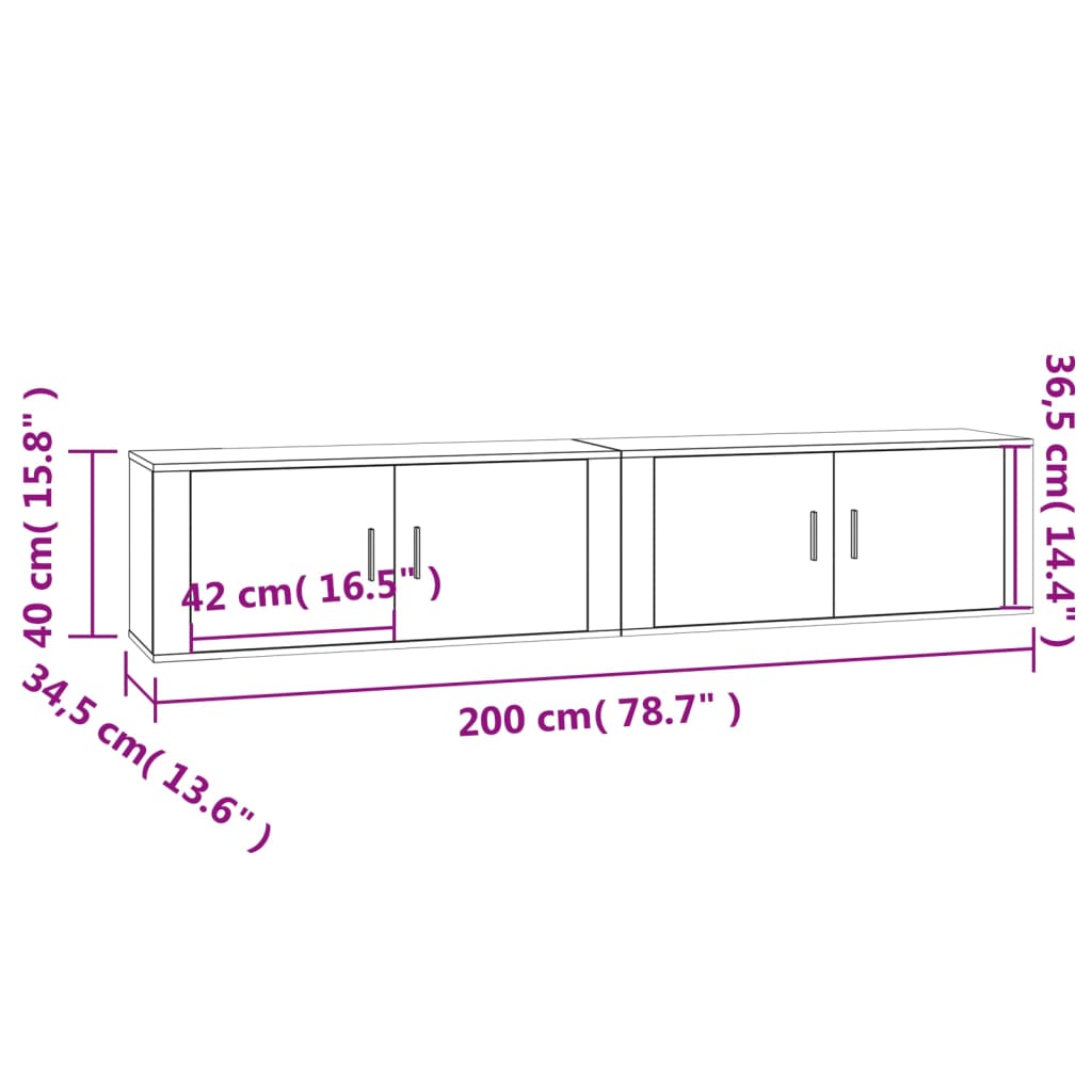 vidaXL Zidni TV ormarići 2 kom visoki sjaj bijeli 100 x 34,5 x 40 cm