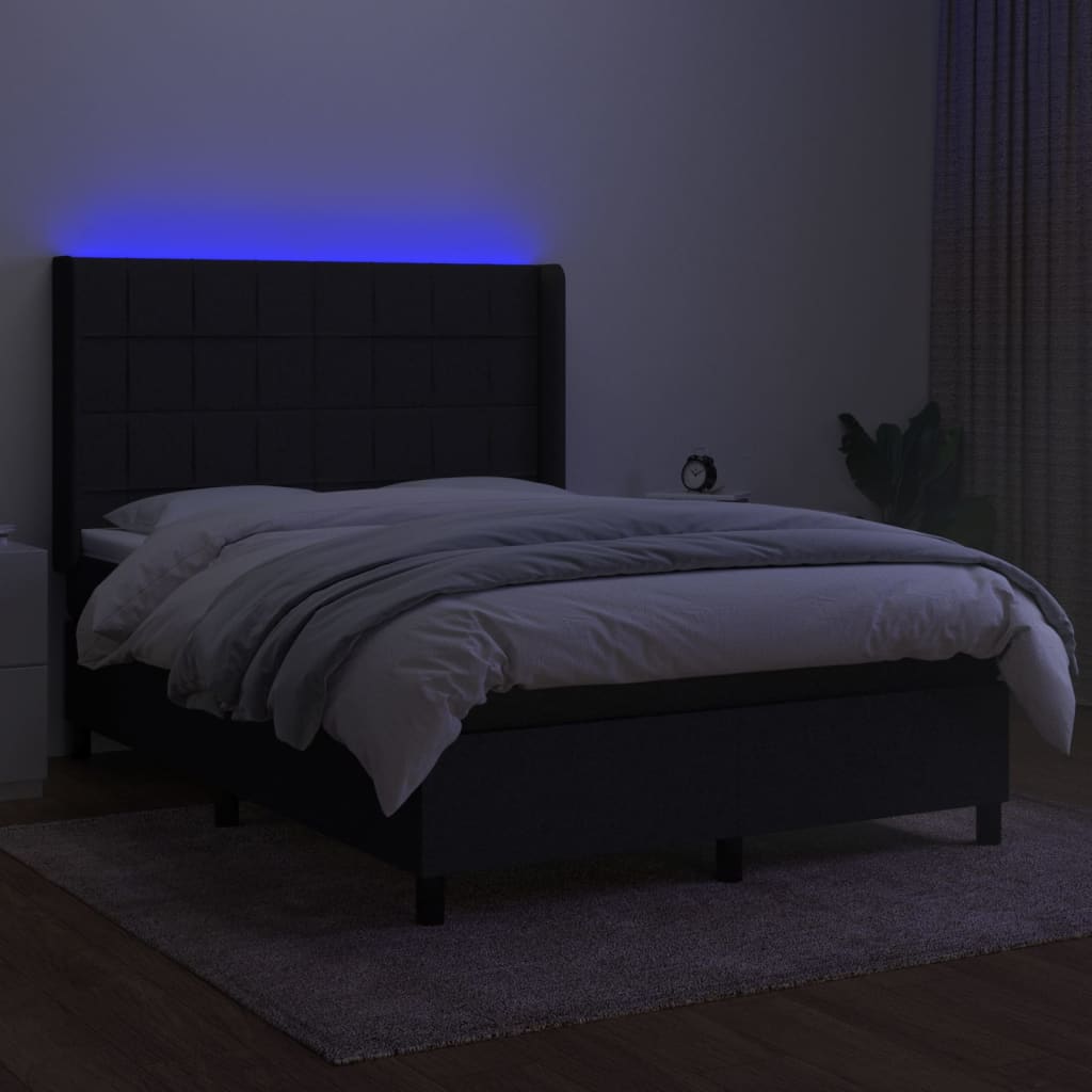 vidaXL Krevet box spring s madracem LED crni 140x200 cm od tkanine