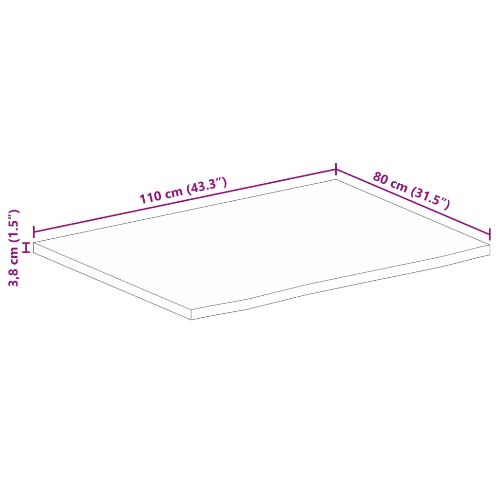 vidaXL Stolna ploča 110x80x3,8 cm masivno drvo manga sa živim rubom