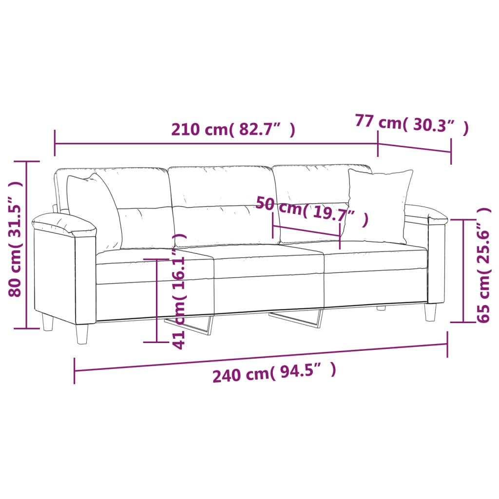 vidaXL Trosjed s jastucima tamnosivi 210 cm od mikrovlakana