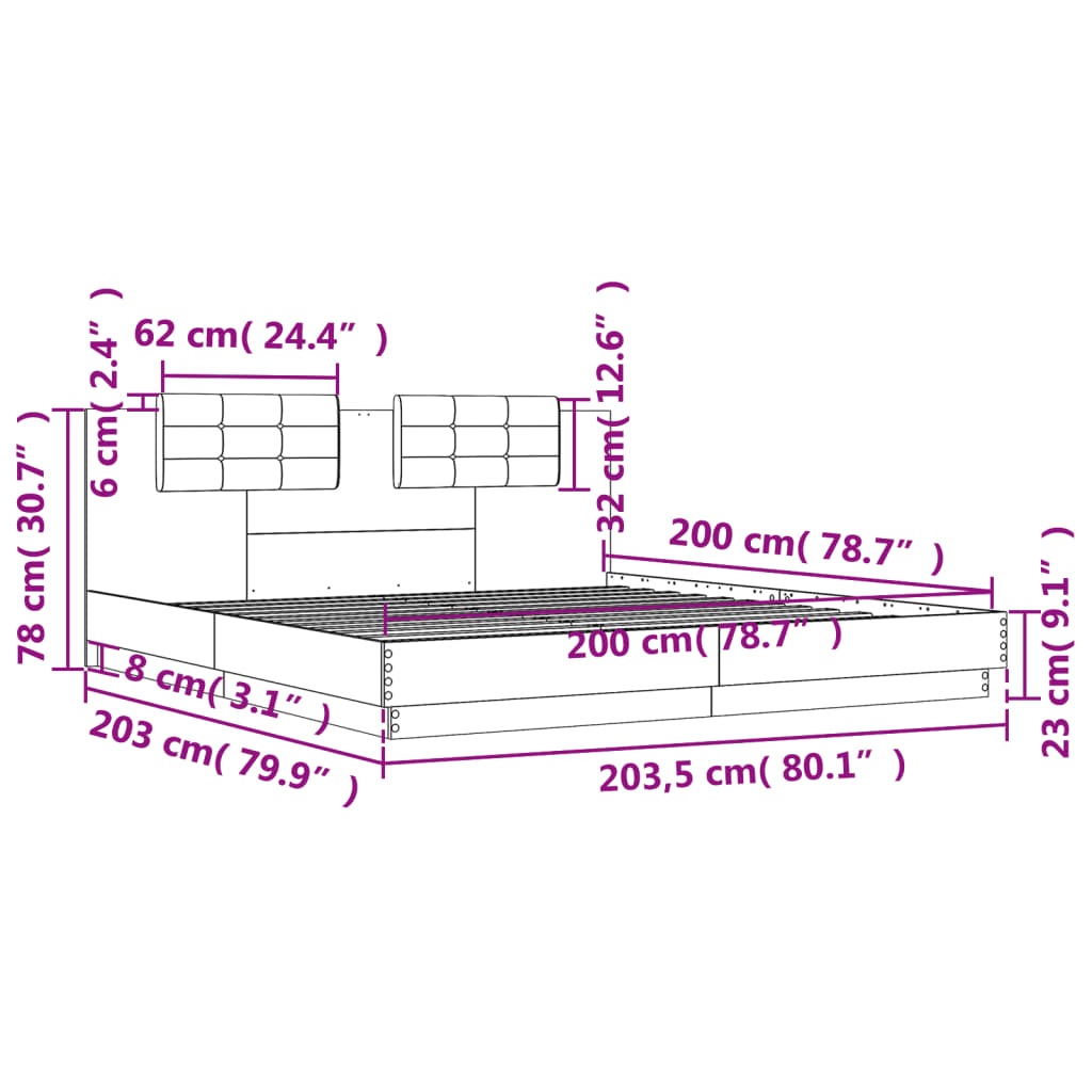 vidaXL Okvir za krevet s uzglavljem boja hrasta 200x200 cm drveni