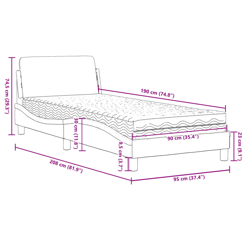 vidaXL Krevet s madracem crno-bijeli 90 x 190 cm od umjetne kože