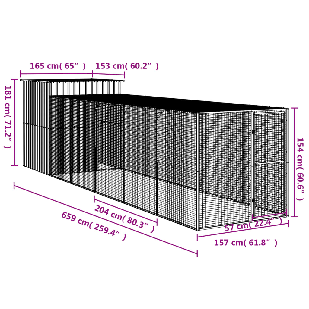 vidaXL Kavez za kokoši s igralištem svjetlosivi 165x659x181 cm čelični