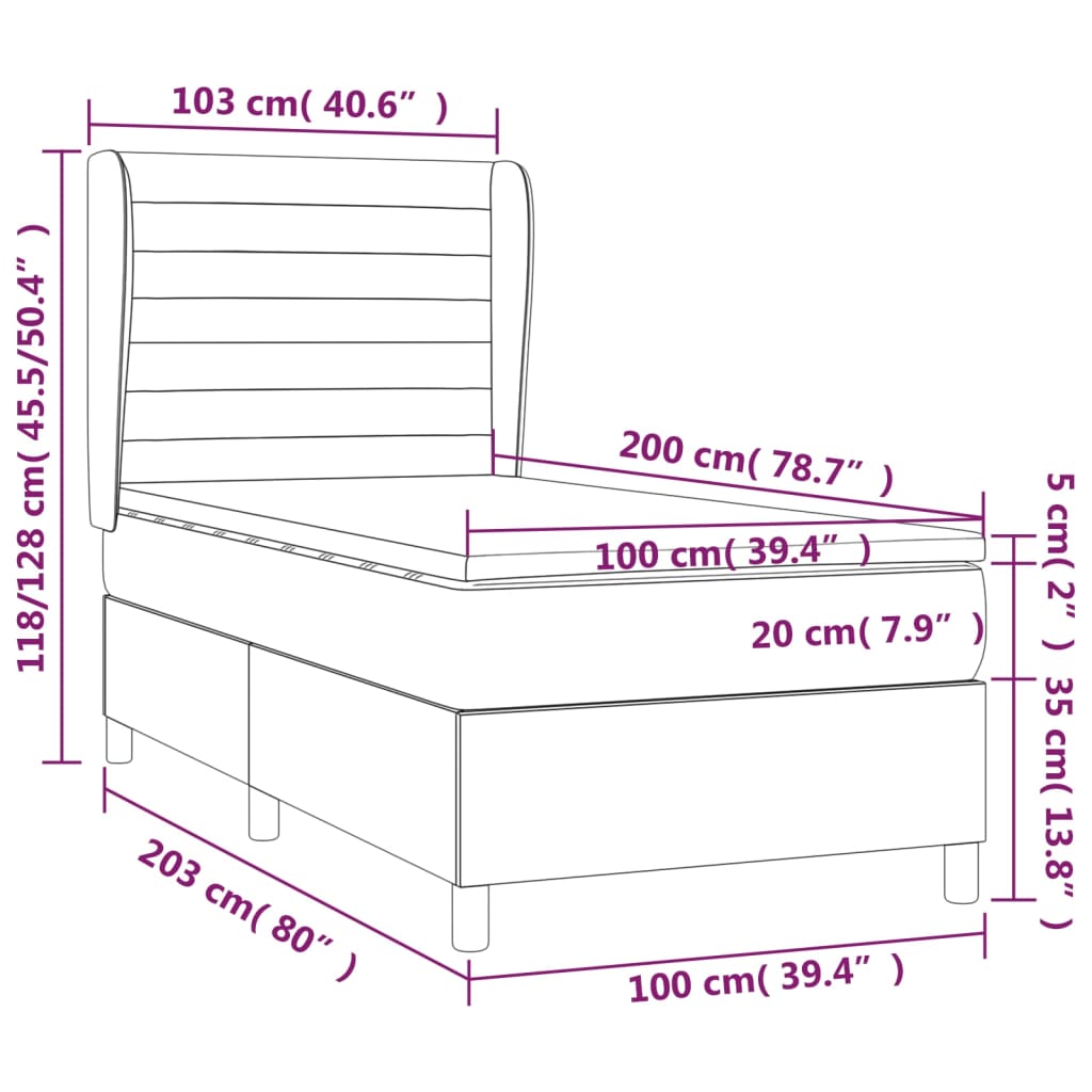 vidaXL Box spring krevet s madracem tamnosivi 100x200 cm baršunasti