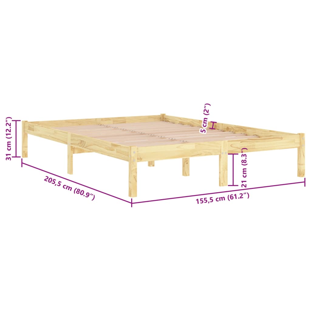 vidaXL Okvir za krevet od masivnog drva 150 x 200 cm veliki bračni