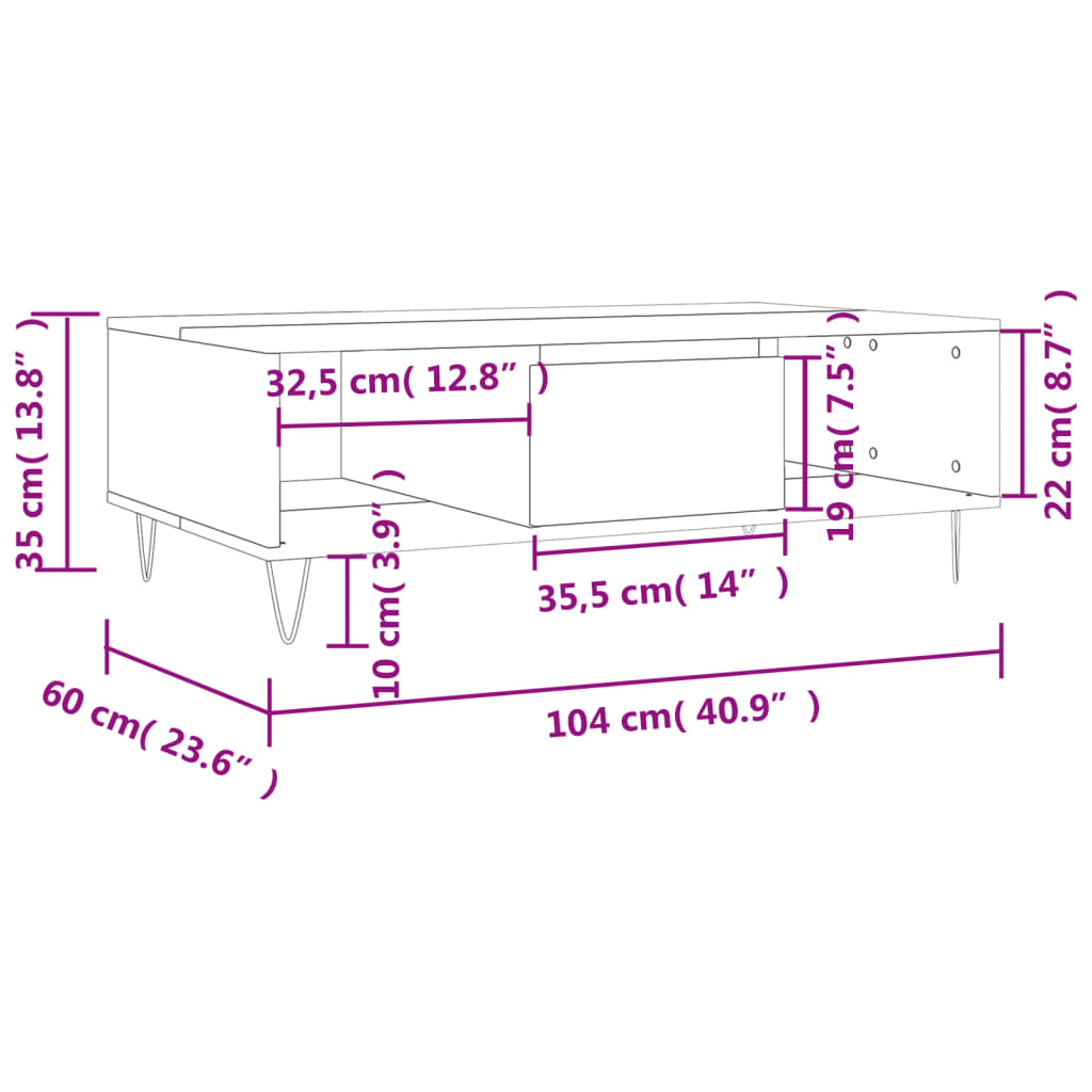 vidaXL Stolić za kavu boja hrasta 104 x 60 x 35 cm konstruirano drvo