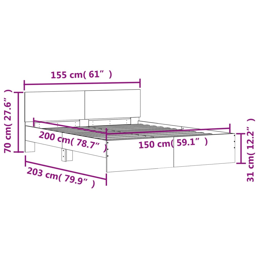 vidaXL Okvir za krevet s uzglavljem bijeli 150x200 cm