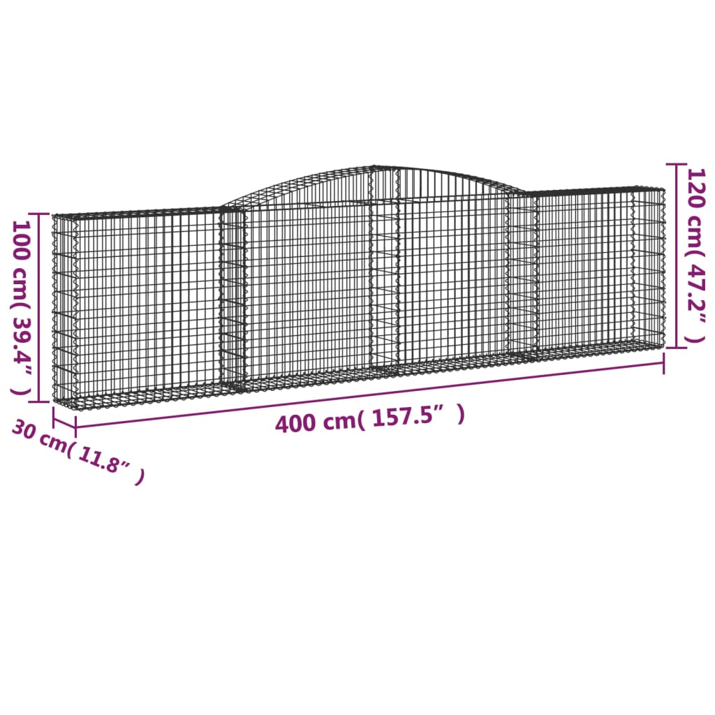 vidaXL Lučne gabionske košare 5 kom 400x30x100/120cm pocinčano željezo