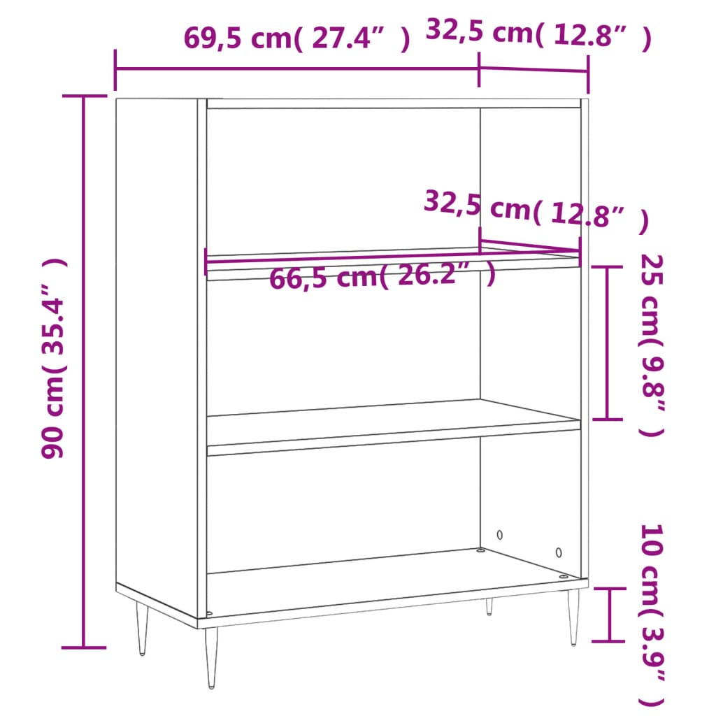 vidaXL Regal za knjige bijeli 69,5 x 32,5 x 90 cm konstruirano drvo