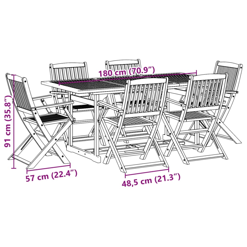 vidaXL 7-dijelni vrtni blagovaonski set 180x90x75 cm bagremovog drva