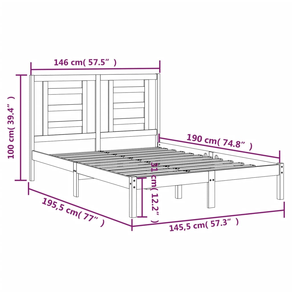 vidaXL Okvir za krevet od masivne borovine crni 140 x 190 cm