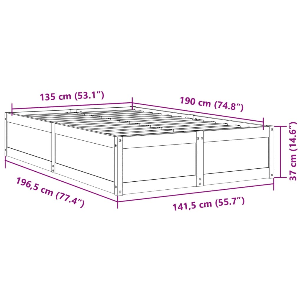 vidaXL Okvir kreveta bez madraca 135 x 190 cm od masivne borovine