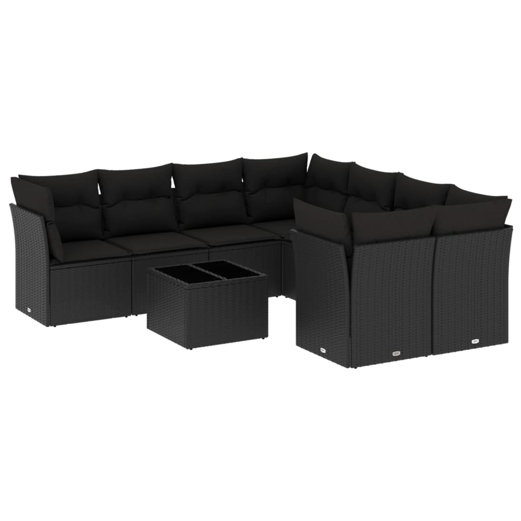 vidaXL 9-dijelni set vrtnih sofa s jastucima crni od poliratana