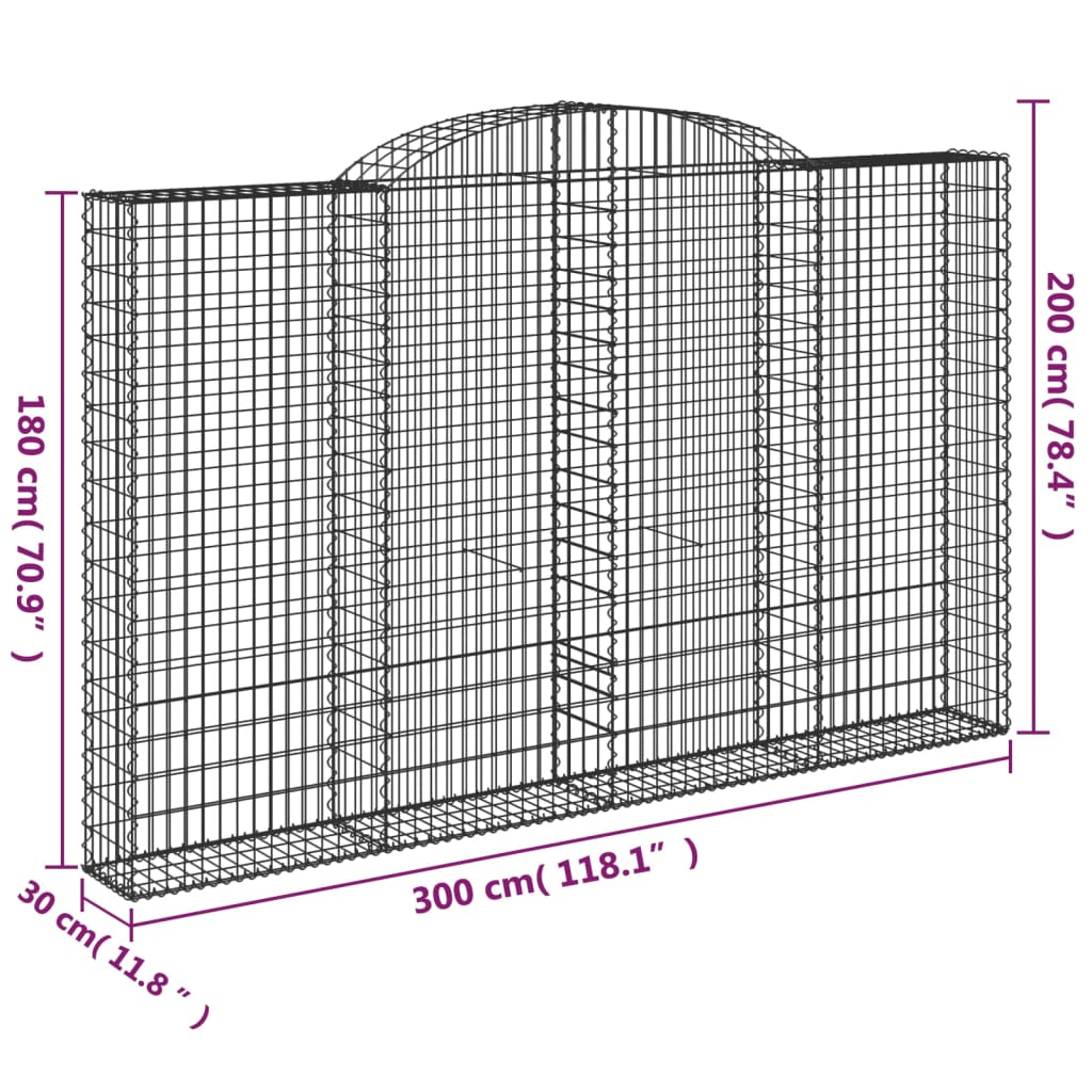 vidaXL Gabionska košara s lukom 300x30x180/200 cm pocinčano željezo