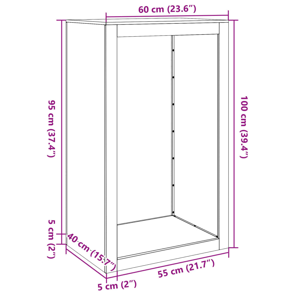 vidaXL Stalak za drva za ogrjev crni 60x40x100 cm čelični