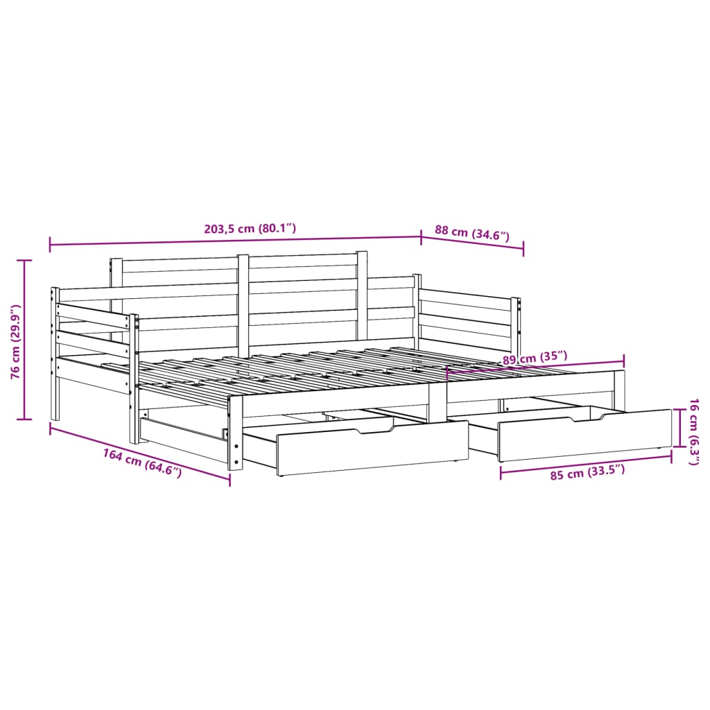 vidaXL Dnevni krevet na razvlačenje s ladicama bez madraca 80x200 cm