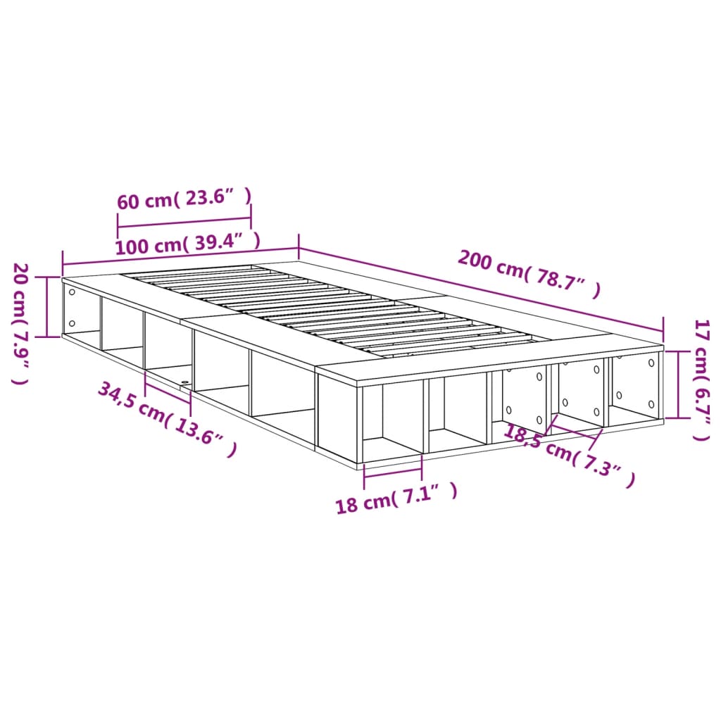 vidaXL Okvir za krevet boja hrasta 100x200 cm od konstruiranog drva