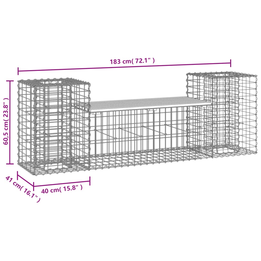 vidaXL Vrtna klupa s gabionskim dizajnom 183x41x60,5 cm od borovine