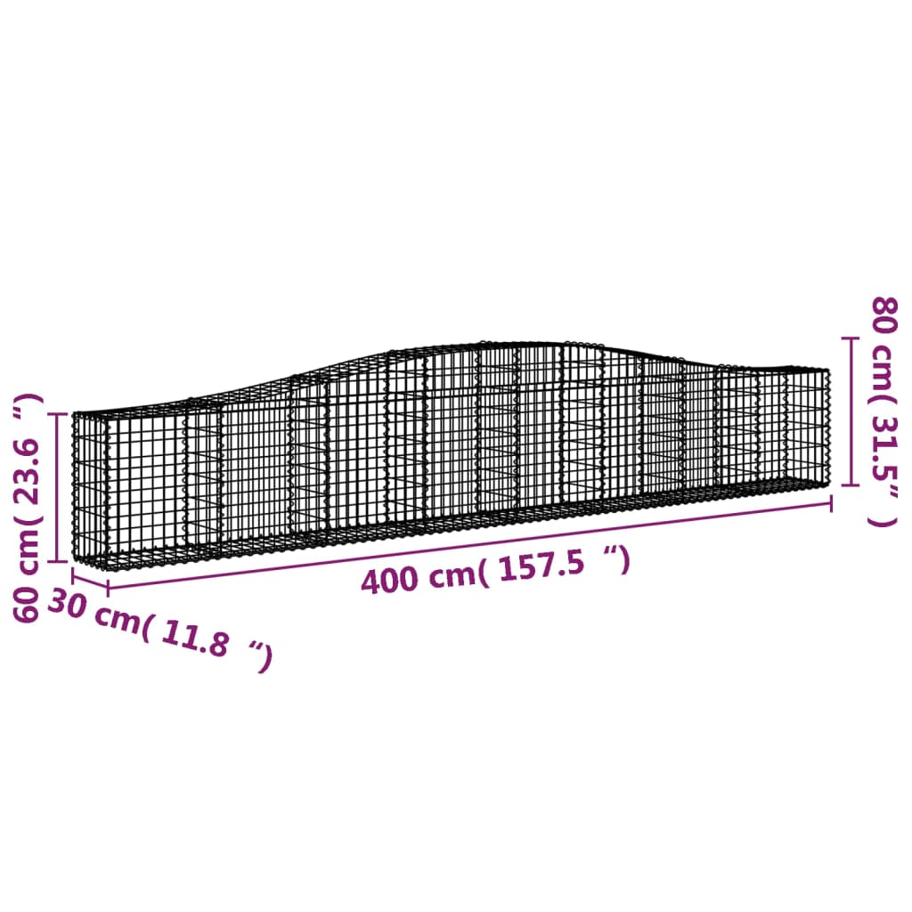 vidaXL Lučne gabionske košare 4 kom 400x30x60/80 cm pocinčano željezo