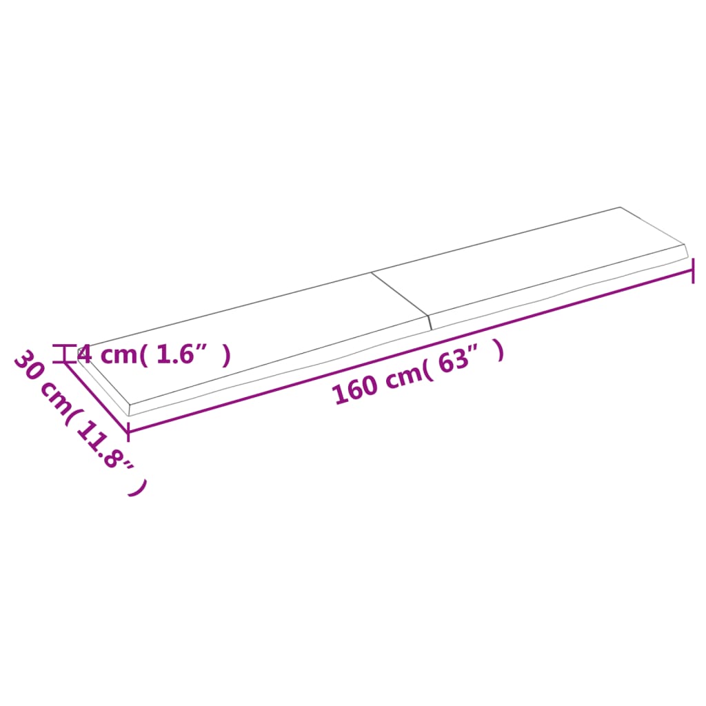 vidaXL Kupaonska radna ploča 160x30x(2-4) cm netretirano masivno drvo