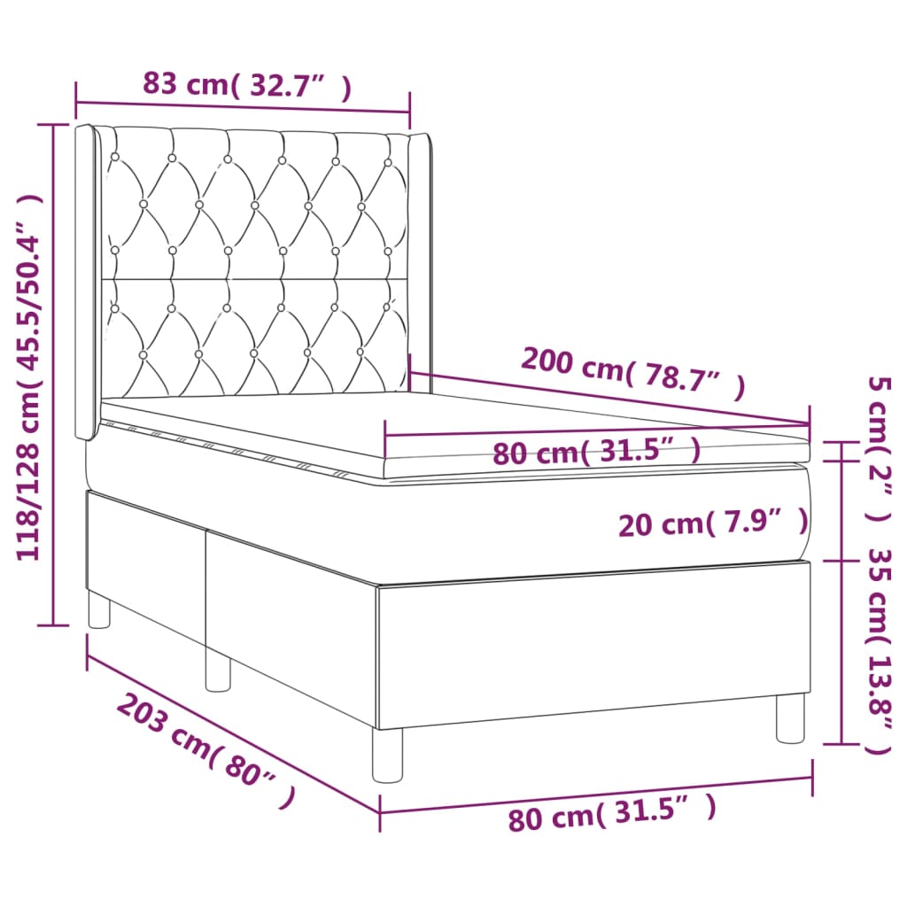 vidaXL Krevet box spring s madracem LED tamnosmeđi 80 x 200 cm tkanina