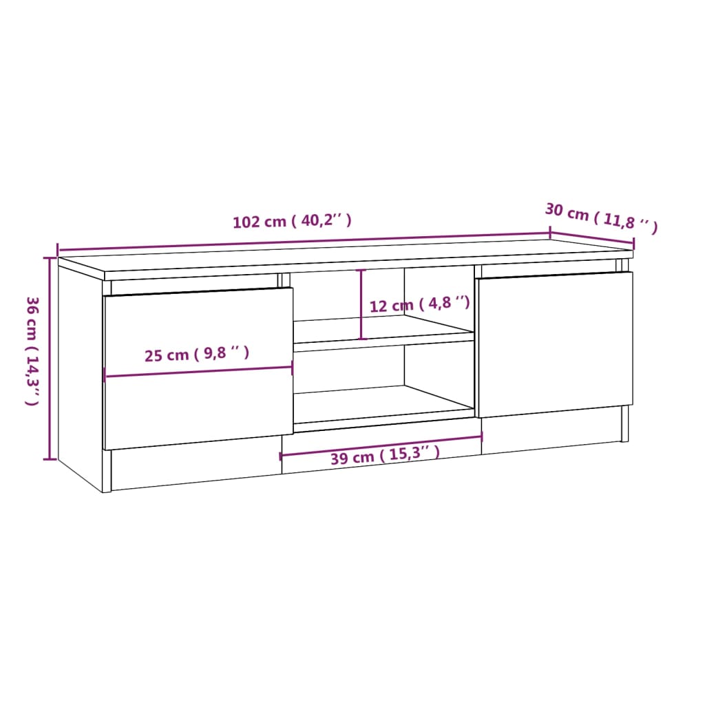 vidaXL TV ormarić s vratima bijeli 102 x 30 x 36 cm