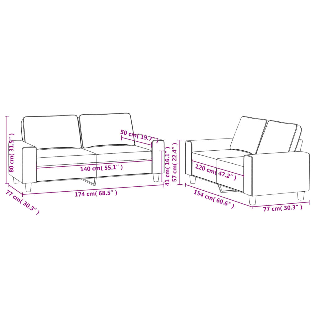 vidaXL 2-dijelni set sofa svjetlosivi od tkanine