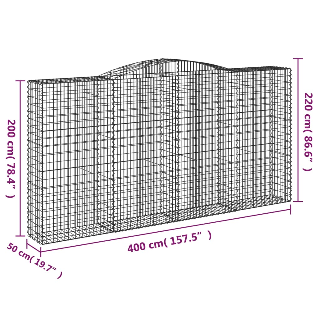 vidaXL Lučne gabionske košare 6 kom 400x50x200/220cm pocinčano željezo