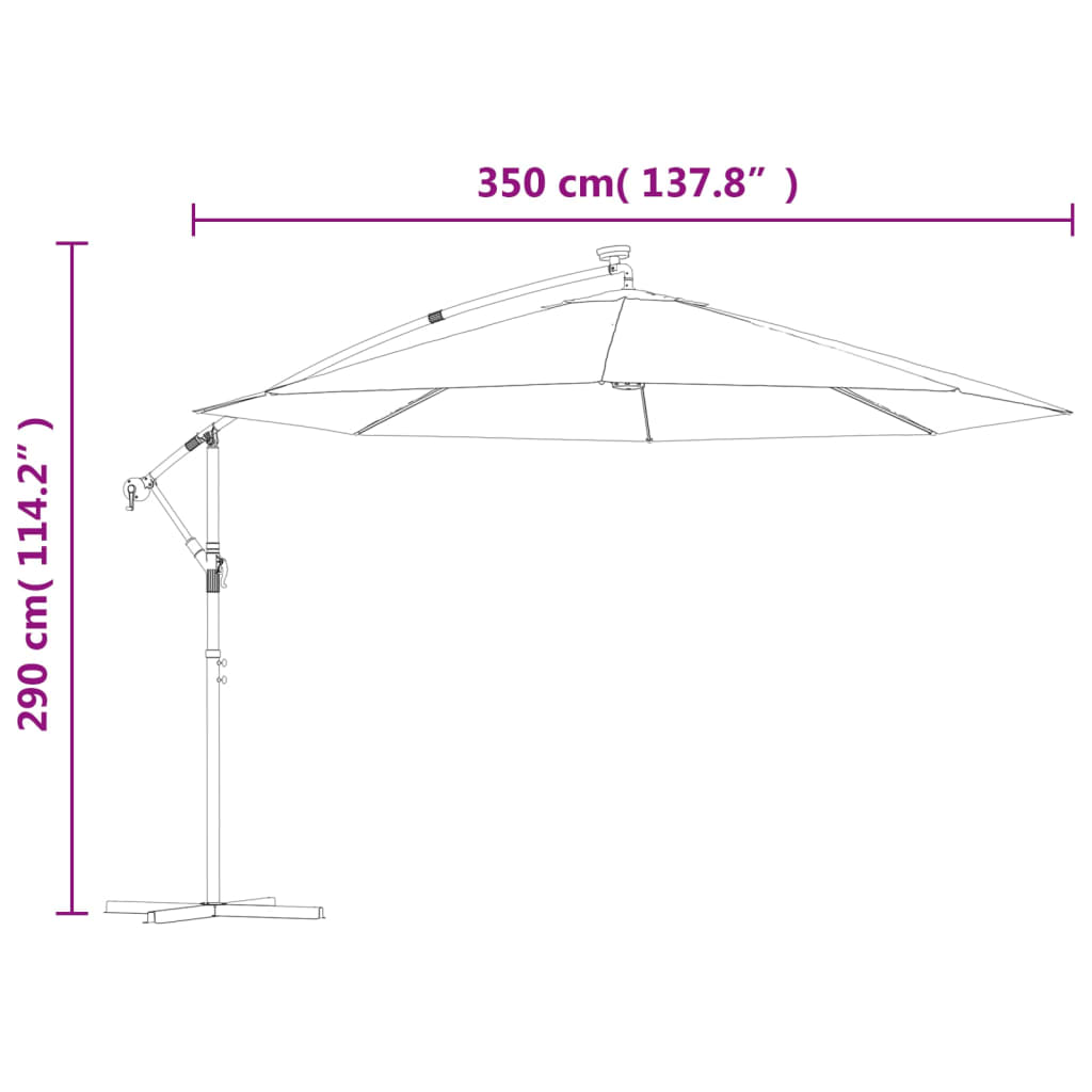 vidaXL Konzolni vrtni suncobran LED s metalnim stupom 350 cm krem