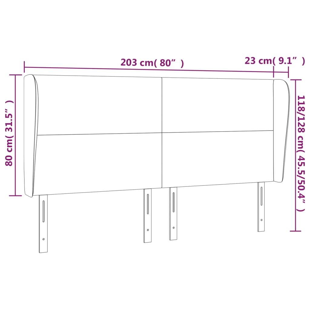 vidaXL Uzglavlje s ušima plavo 203x23x118/128 cm od tkanine