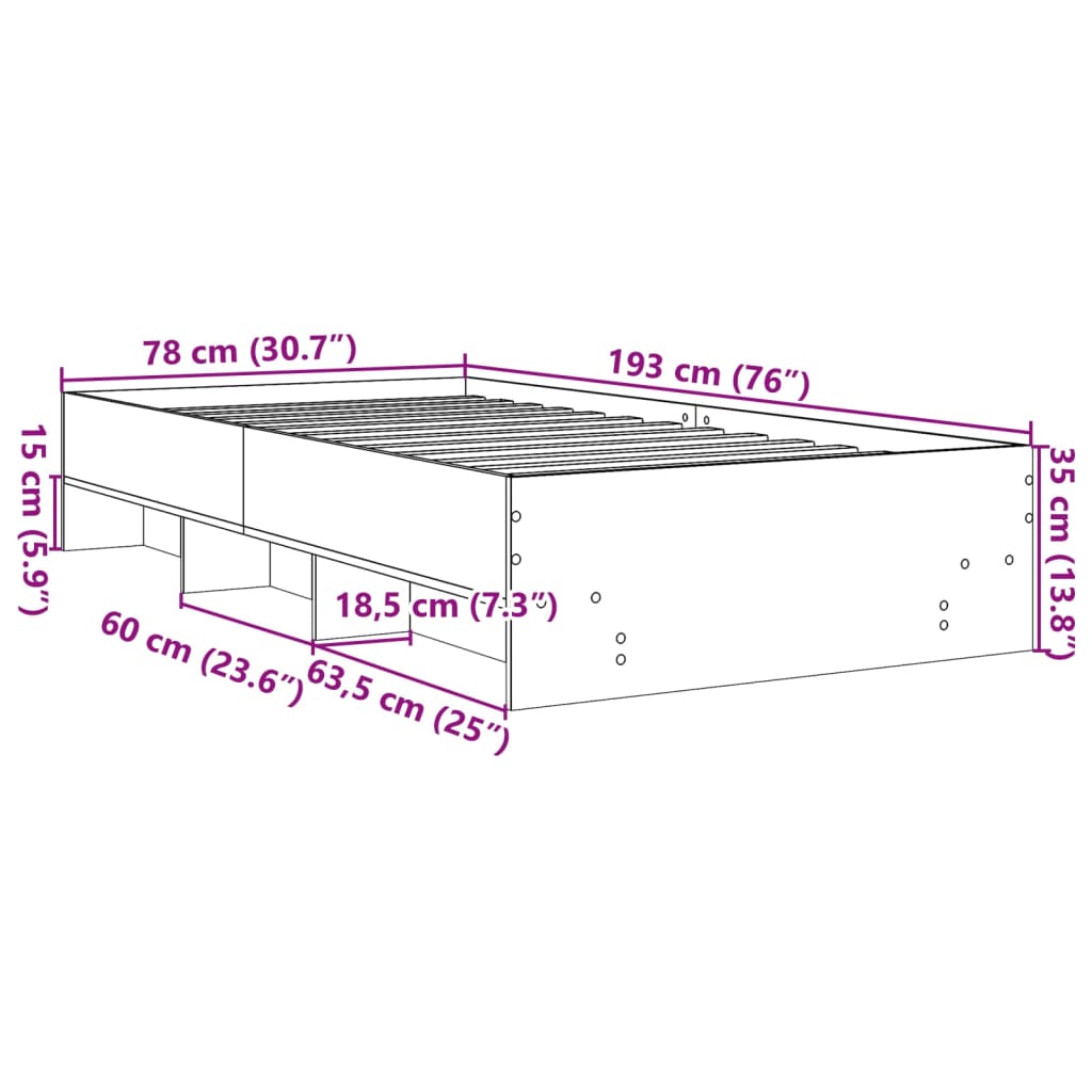 vidaXL Okvir za krevet boja hrasta 75x190 cm konstruirano drvo