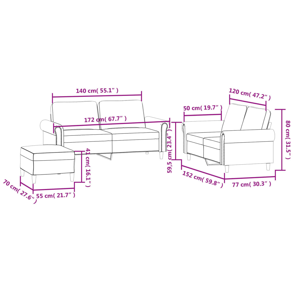 vidaXL 3-dijelni set sofa s jastucima svjetlosivi baršunasti