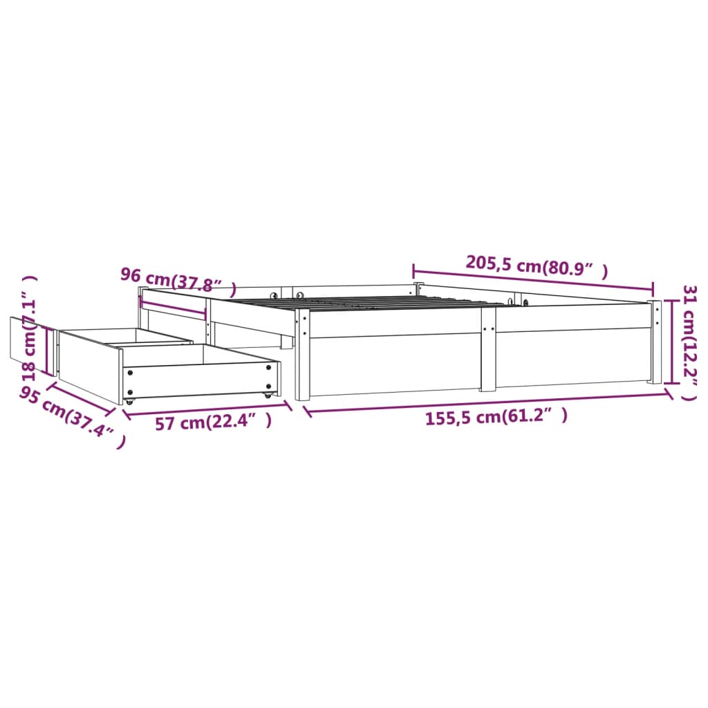 vidaXL Okvir za krevet s ladicama bijeli 150x200 cm 5FT veliki bračni