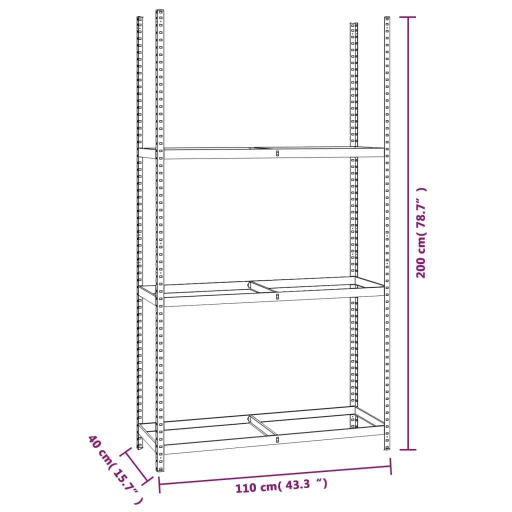 vidaXL Stalak za gume s 3 razine srebrni 110 x 40 x 200 cm čelični