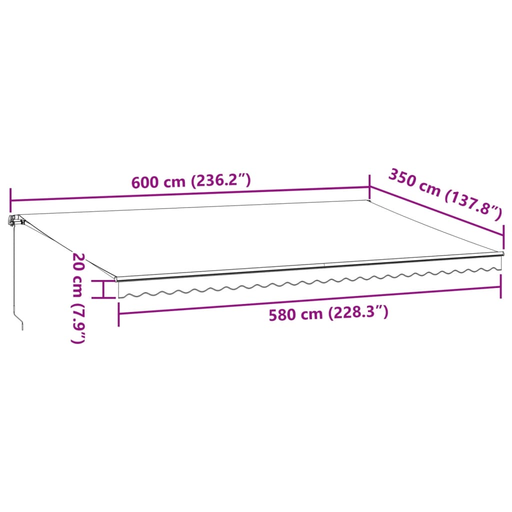 vidaXL Tenda na ručno uvlačenje bordo 600 x 350 cm