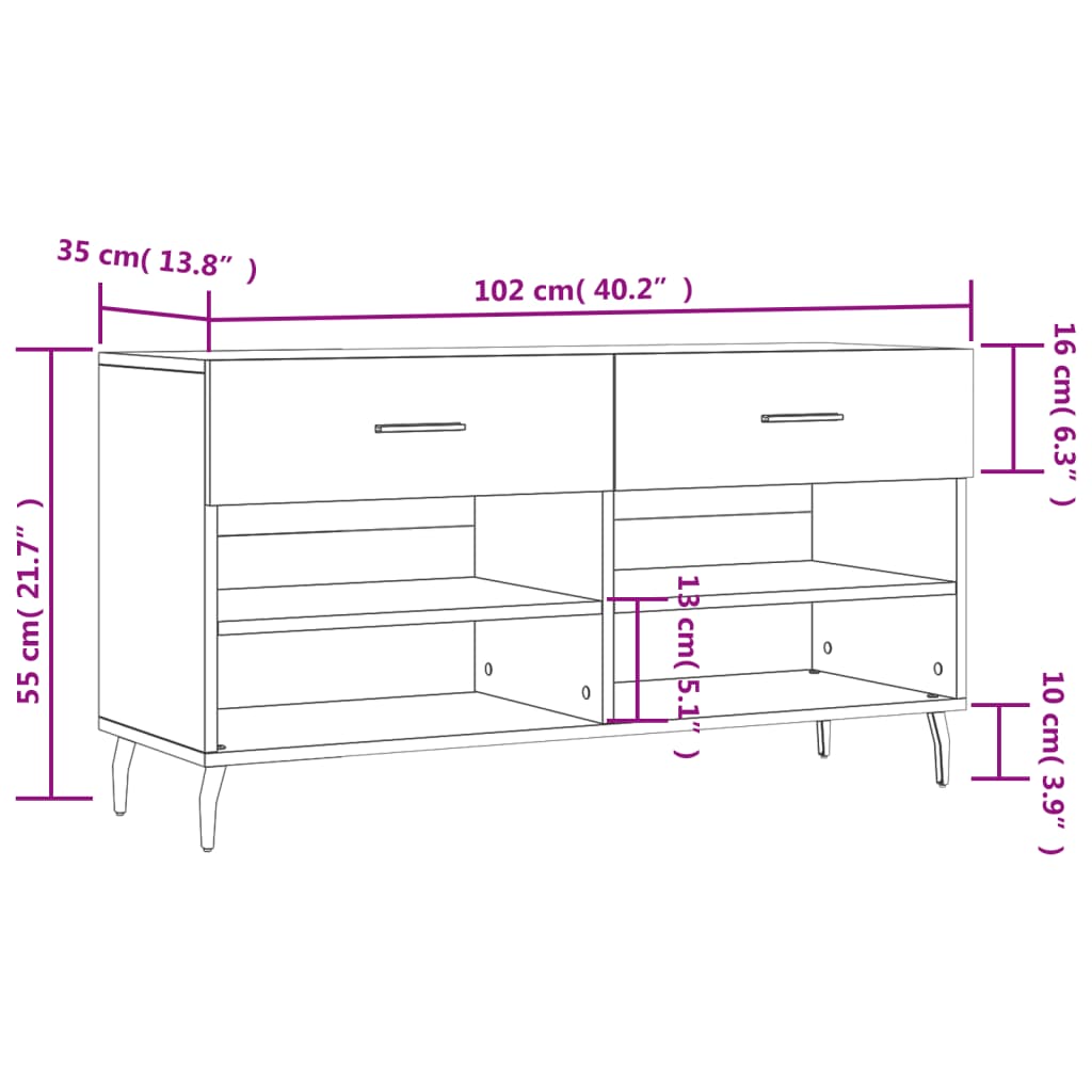 vidaXL Klupa za cipele bijela 102 x 35 x 55 cm od konstruiranog drva