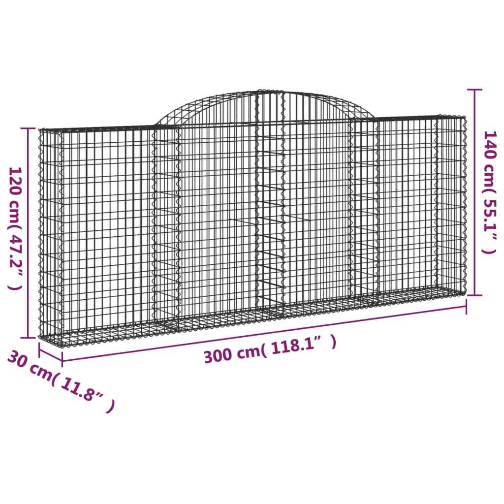 vidaXL Lučne gabionske košare 6 kom 300x30x120/140cm pocinčano željezo