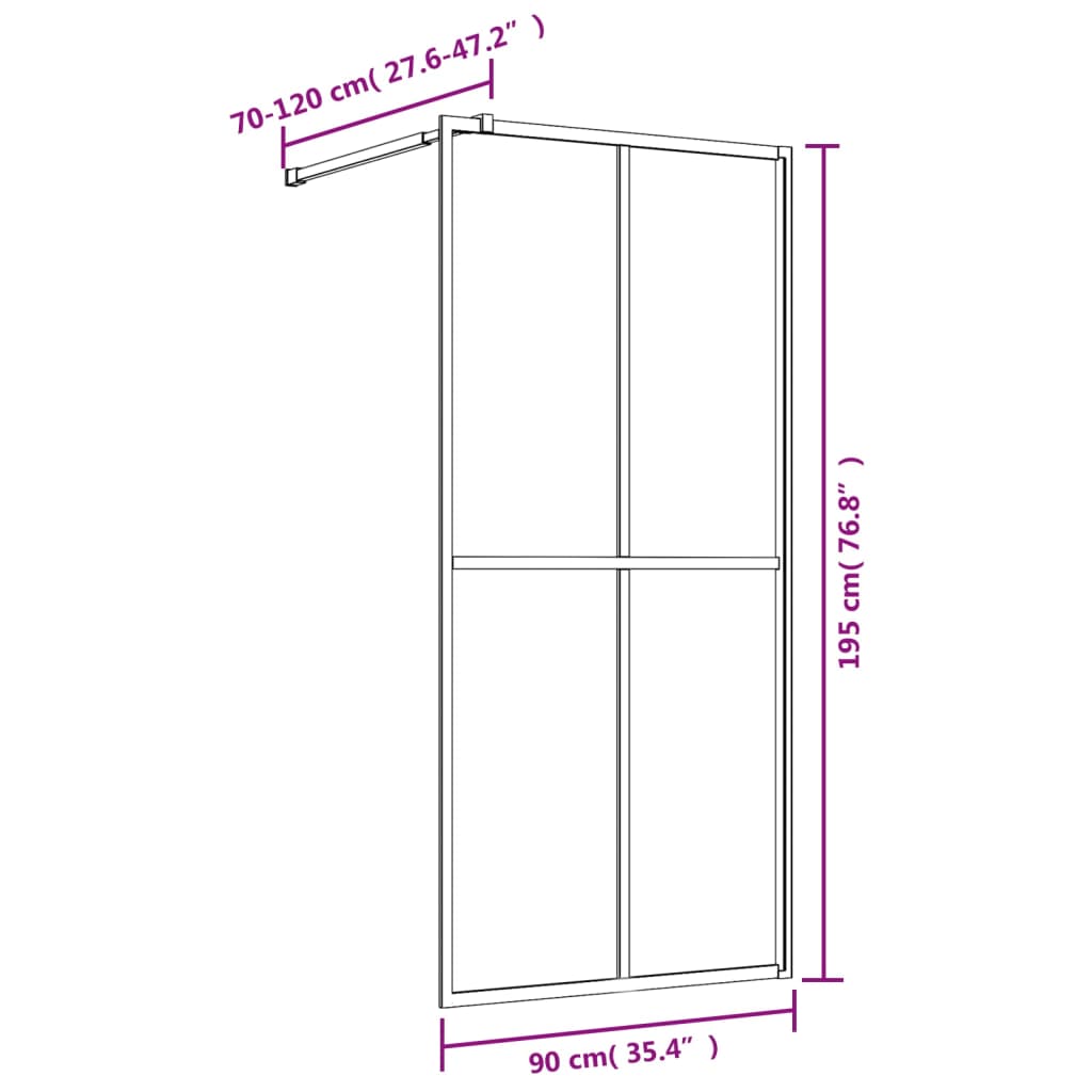 vidaXL Stijenka za walk-in tuš sa staklom ESG zlatna 90 x 195 cm