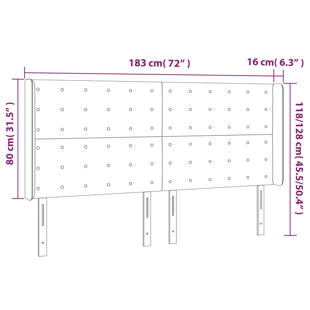 vidaXL Uzglavlje s ušima bijelo 183x16x118/128 cm od umjetne kože