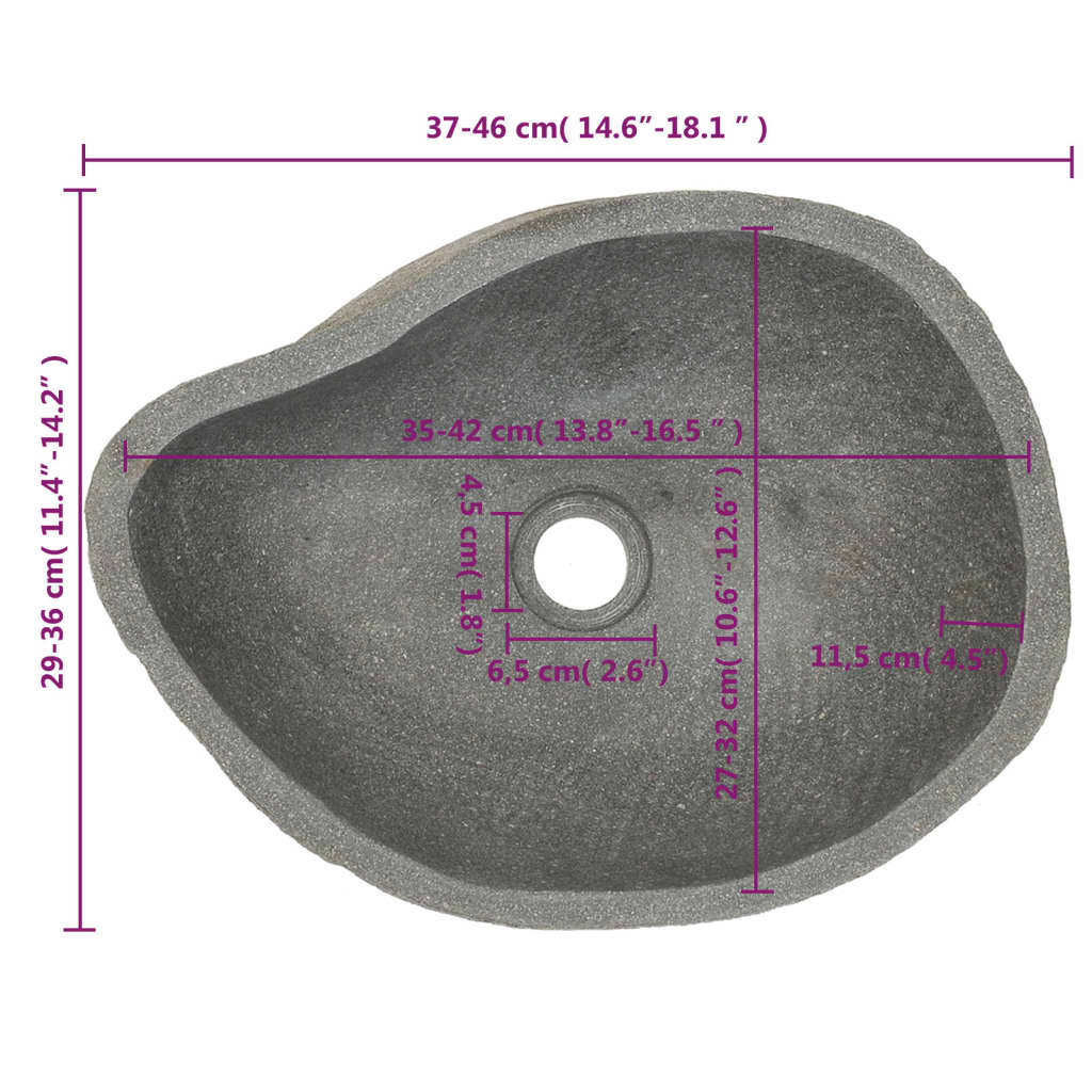 vidaXL Umivaonik od riječnog kamena ovalni (37 - 46) x (29 - 36) cm