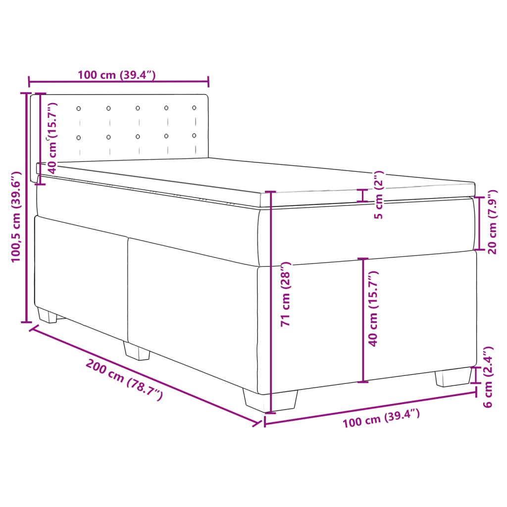 vidaXL Box spring krevet s madracem crni 100x200 cm baršunasti