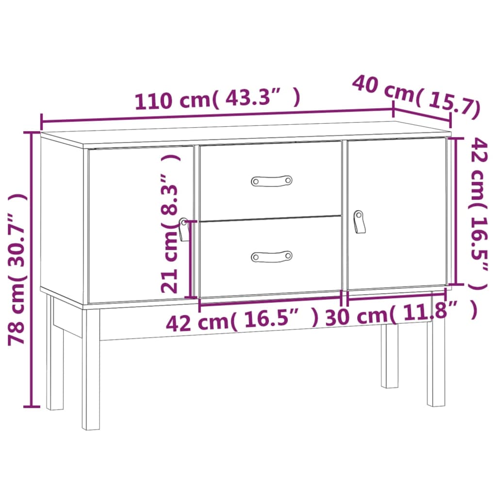 vidaXL Komoda 110 x 40 x 78 cm od masivne borovine