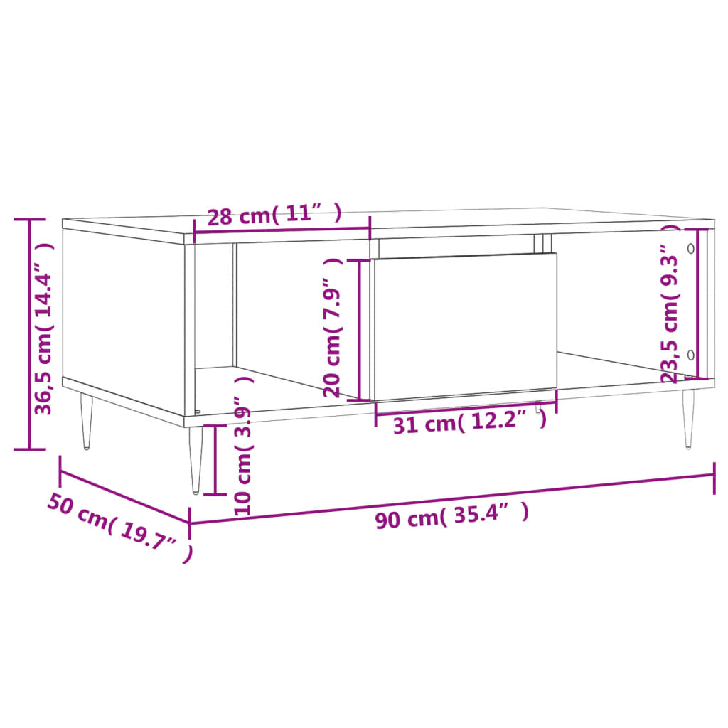 vidaXL Stolić za kavu bijeli 90 x 50 x 36,5 cm od konstruiranog drva