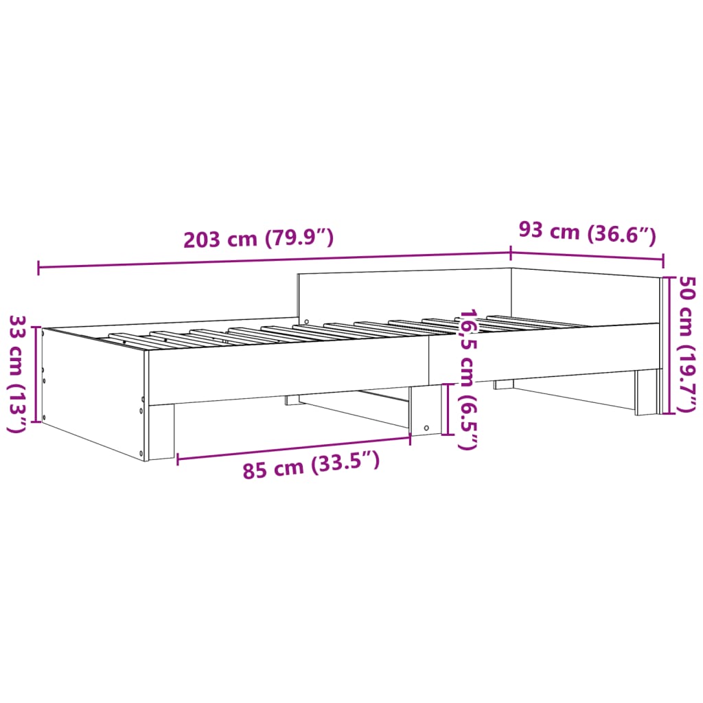 vidaXL Okvir za krevet boja hrasta 90x200 cm konstruirano drvo