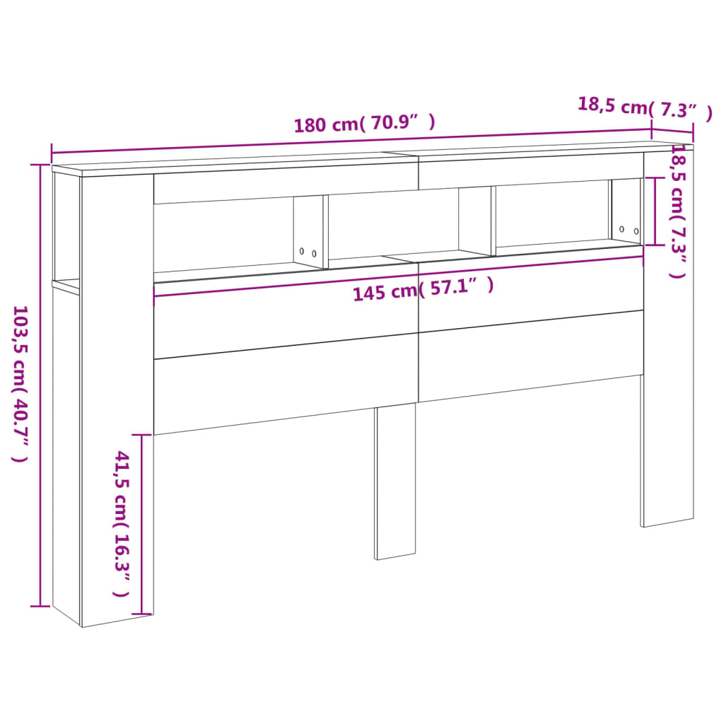 vidaXL LED uzglavlje boja smeđeg hrasta 180x18,5x103,5 cm drveni